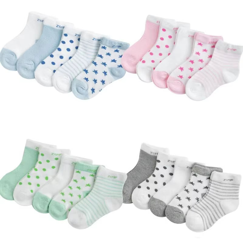 5Pairs/Lot Summer Mesh Breathable Baby Socks Newborn Cartoon Sock for Girls Boys Baby Clothes Accessories