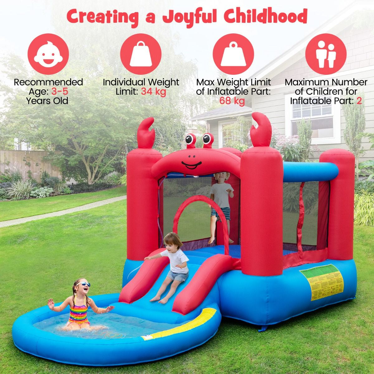 Inflatable Red Crab-Themed Water Slide Park with Slide and Splash Pools