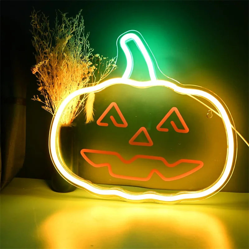 Halloween Pumbkin Neon Sign Light Table Lamp USB Halloween Pumpkin Light Wall Decor Led Signs for Halloween Party Bar Home Decor