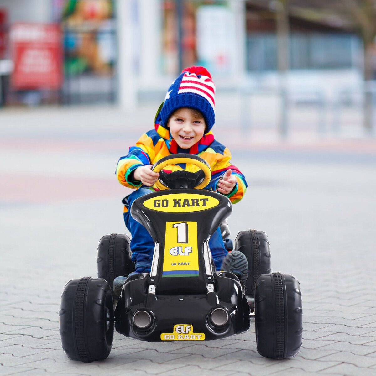 Kids Pedal Go Cart with Adjustable Seat and Non-Slip Wheels