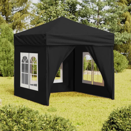 vidaXL Folding Party Tent with Sidewalls Black 2x2 m