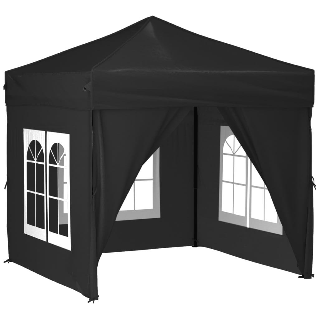 vidaXL Folding Party Tent with Sidewalls Black 2x2 m