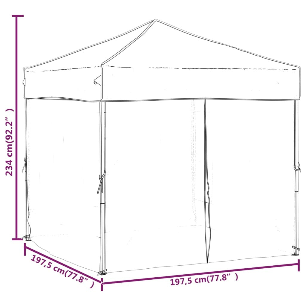 vidaXL Folding Party Tent with Sidewalls Black 2x2 m