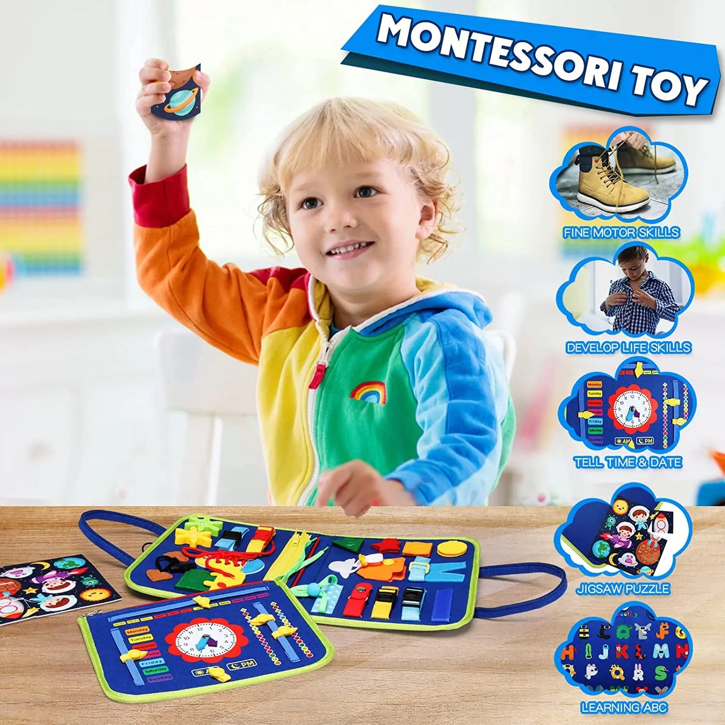 Montessori Toys Busy Board Sensory Activity Developing Board for Motor Skills,Learning Board for Toddlers