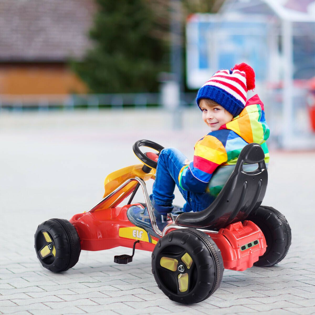 Kids Pedal Go Cart with Adjustable Seat and Non-Slip Wheels