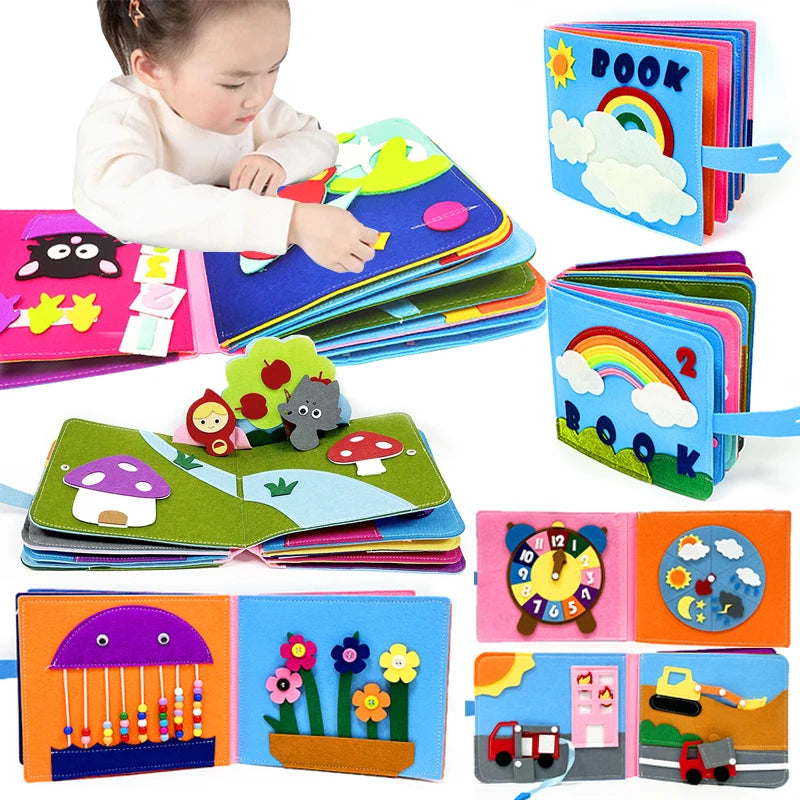 Montessori Baby Busy Board 3D Toddlers Story Cloth Book Sensory Toys for Babies Education Habits Toys Books for Kids from 0-3