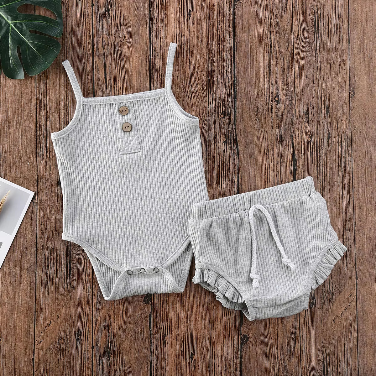 2020 Summer Newborn Baby Clothes Baby Girl Boy Knitted Sets Solid Cotton 2Pcs Sling Camis Tops Shorts Outfits Baby Clothes 0-24M