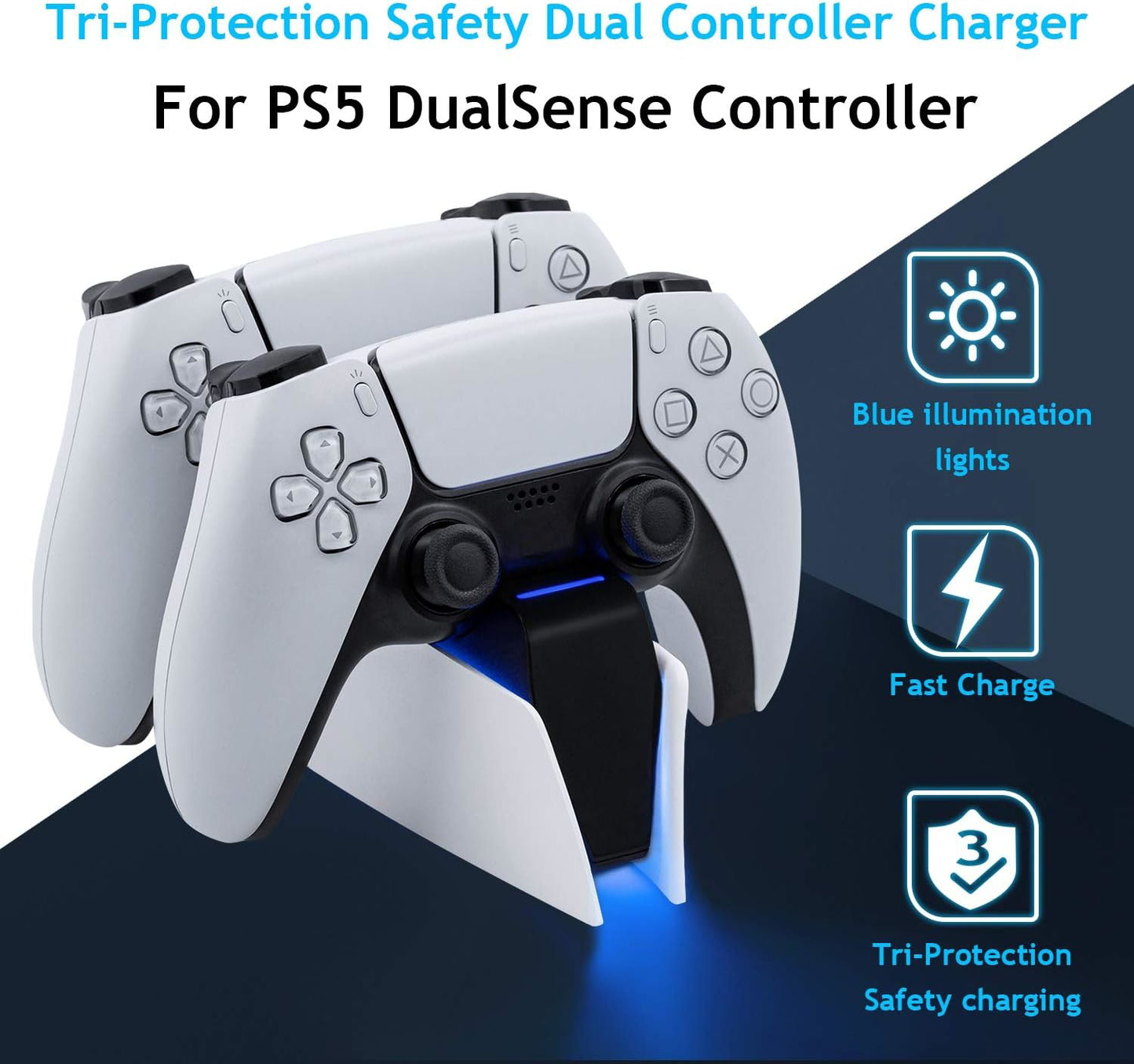 Mcbazel Dual USB Charger Staion for PS5 Controller Dualsense Controller Charging