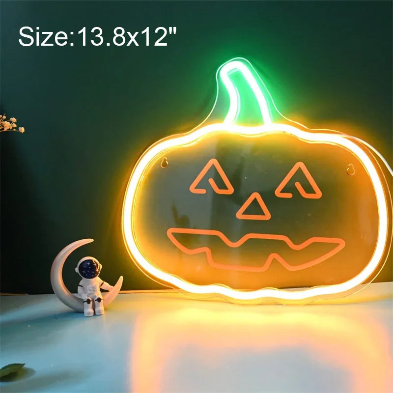 Halloween Pumbkin Neon Sign Light Table Lamp USB Halloween Pumpkin Light Wall Decor Led Signs for Halloween Party Bar Home Decor