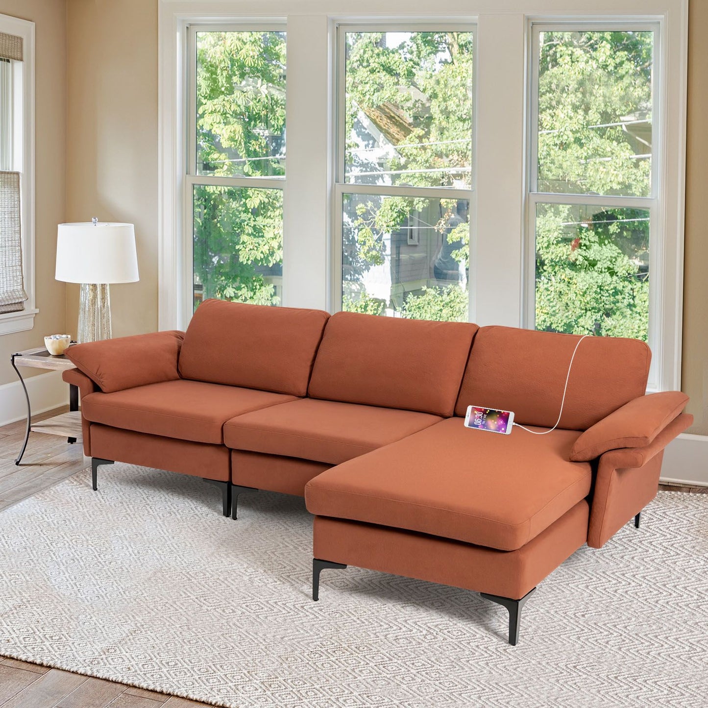 L-Shaped 3-Seat Upholstered Sectional Sofa