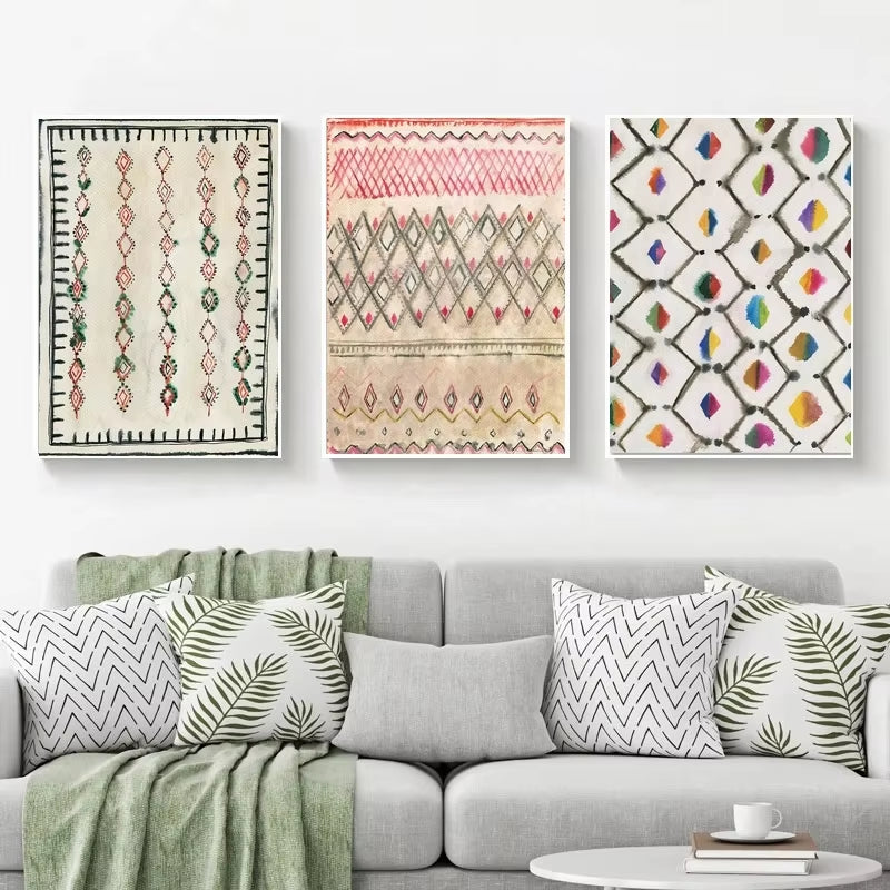 Abstract Neutral Boho Moroccan Rug Art Canvas Painting Wall Art Picture Geometric Prints Home Bohemia Poster Wall Artwork Decor