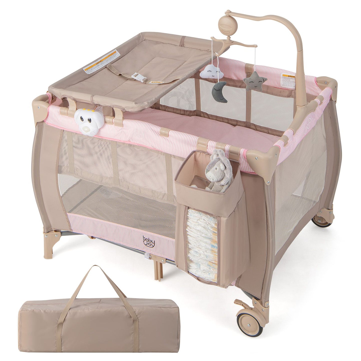 3-In-1 Multifunctional Foldable Baby Bassinet with Carry Bag and Wheels