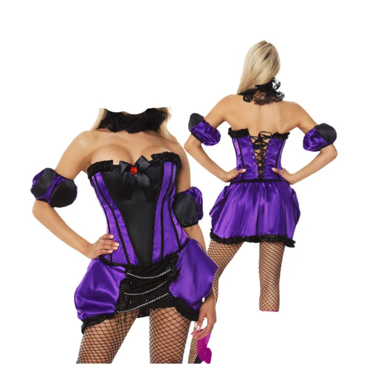 Ladies Adult Burlesque Dancer Purple Fancy Dress Costume Cabaret Halloween Costume for Women