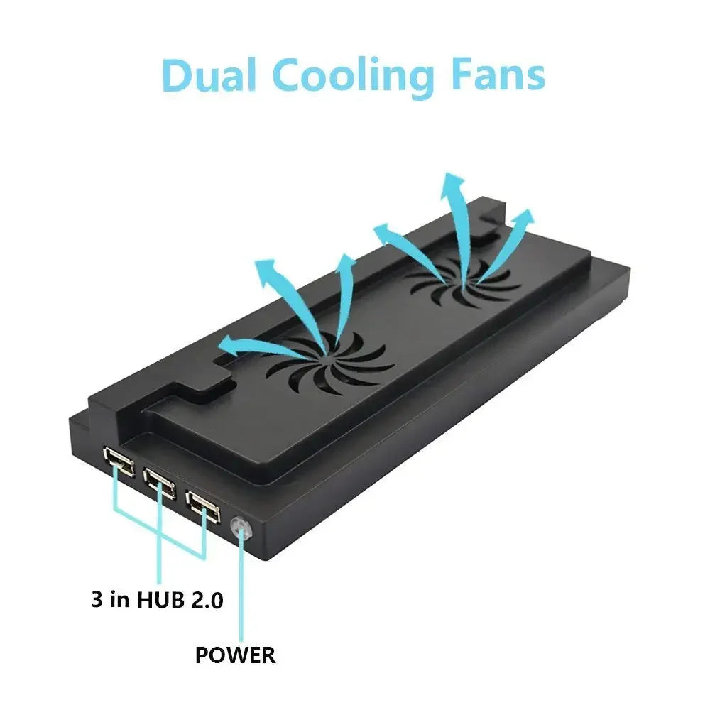 New Vertical Stand with Dual Cooling Fan for Xbox One S/Slim Game Console 3 USB Ports Hub Vertial Cooling Base/Dock Holder HUB