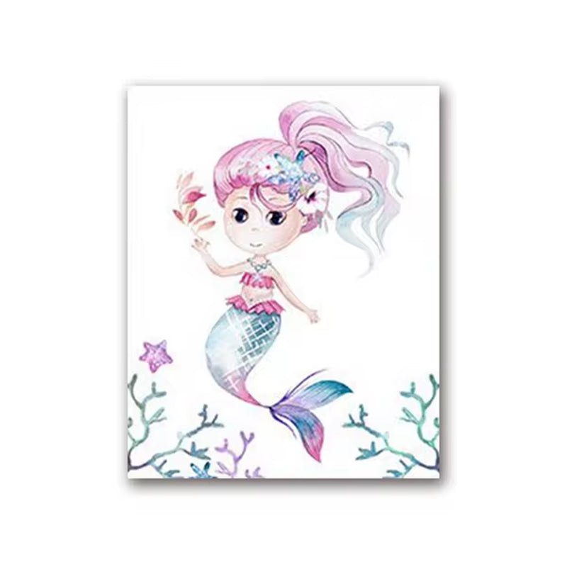 Mermaid Canvas Posters Nursery Wall Art Print Watercolor Sea Animals Starfish Turtle Octopus Painting Girls Room Wall Art Decor