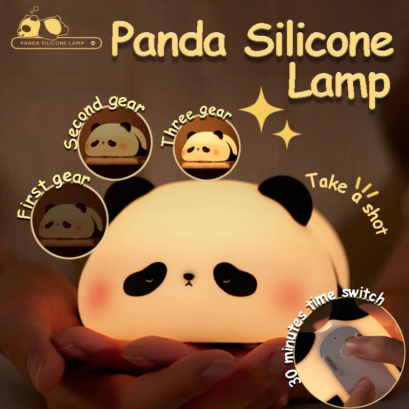 LED Panda Silicone Lamp Rechargeable Eye Protection Lamp Pat Night Lights Dimming Sleep Bedside Lamp Birthday Gift Bedroom Decor