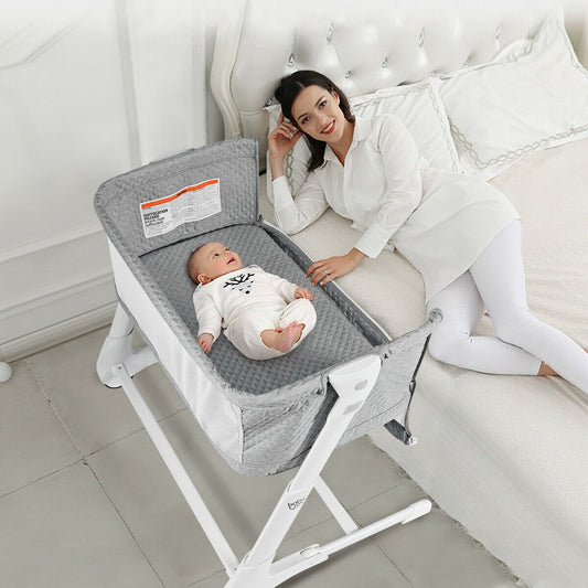 Baby Bedside Cot with Washable Mattress and Breathable Mesh