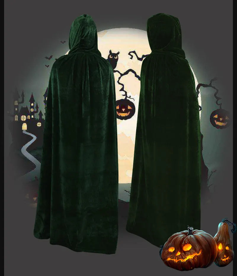 Ataullah Death Cape Long Hooded Velvet Cloak Halloween Costume Unisex Cosplay Wizard Witch Medieval Monk Robe Larp Ghost DW011