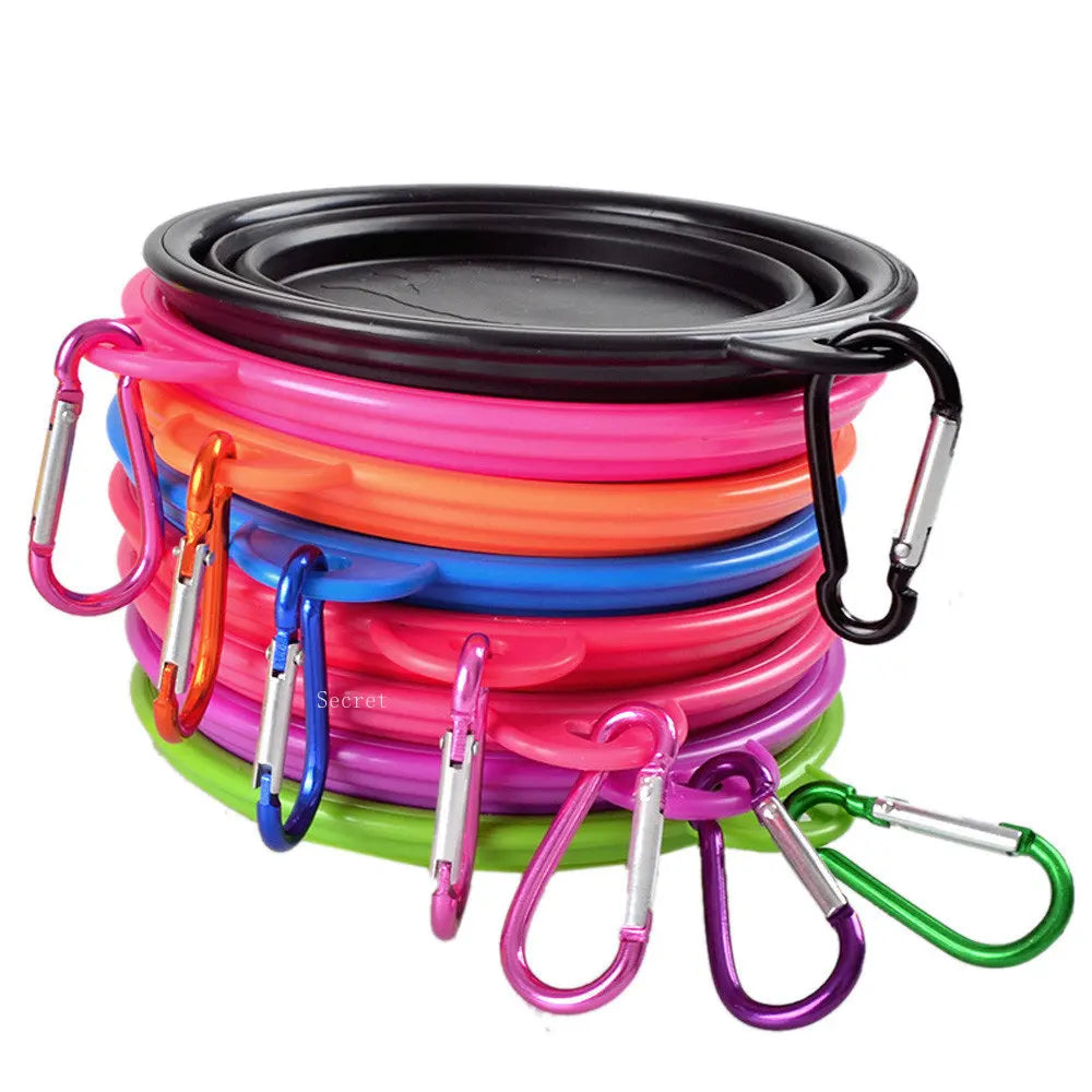 Collapsible Pet Silicone Dog Food Water Bowl Outdoor Camping Travel Portable Folding Supplies Dishes with Carabiner