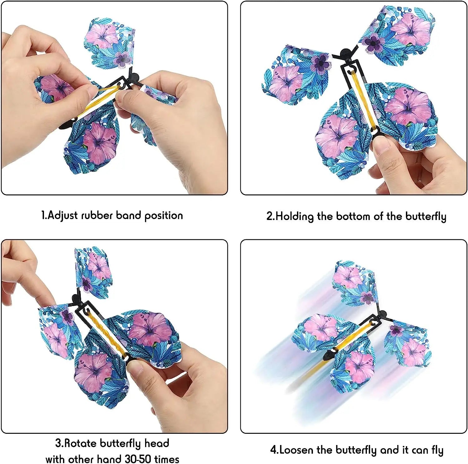 10PCS Magic Flying Butterfly Wind up Toys Rubber Band Powered Romantic for Surprise Wedding Birthday