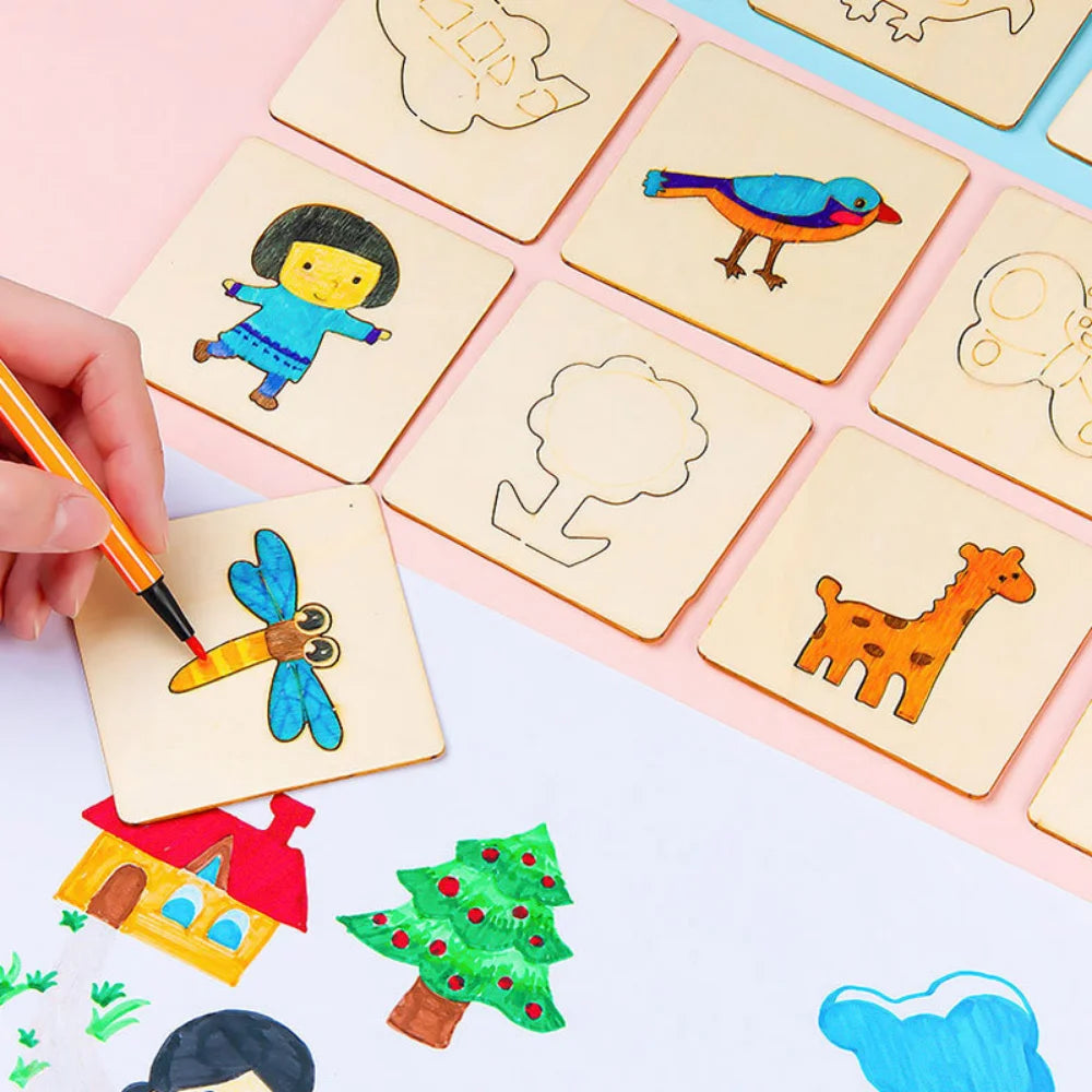 Montessori Kids Toys Drawing Toys Wooden DIY Painting Template Stencils Learning Educational Toys for Children Gift 10/20Pcs