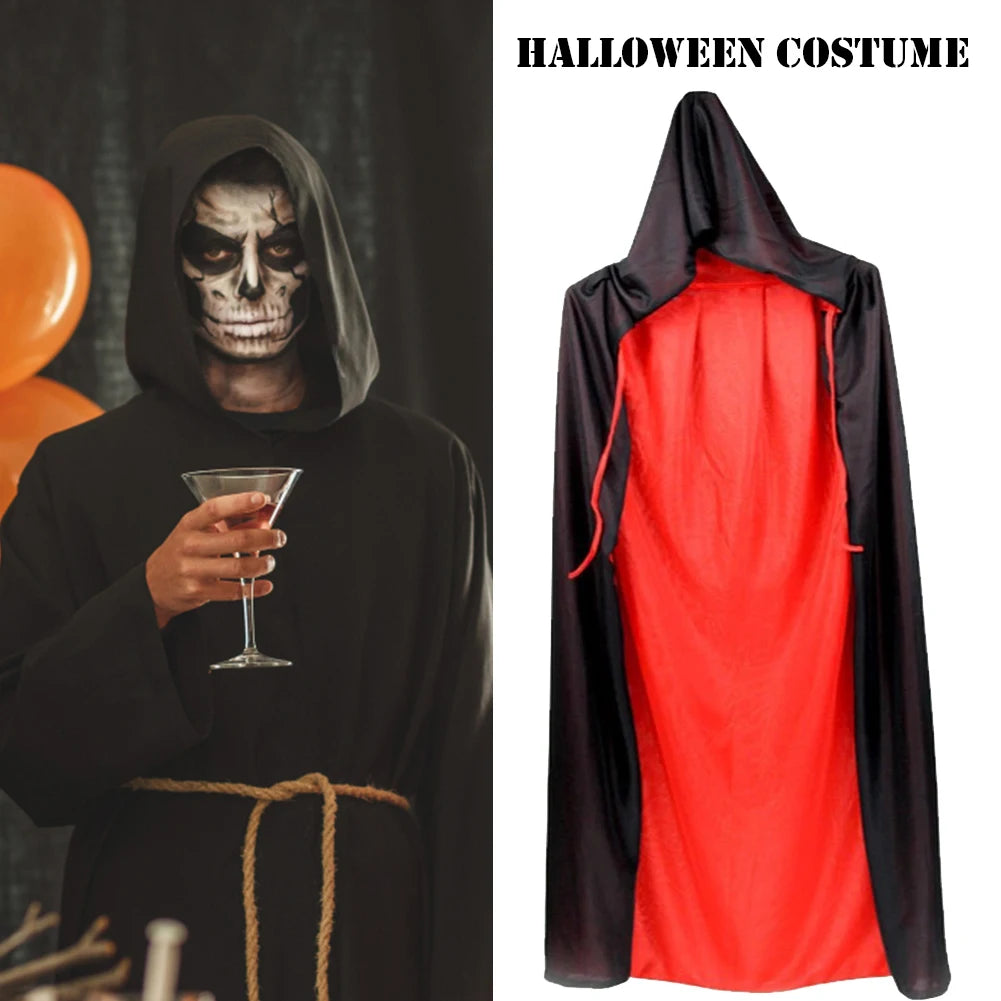 Halloween Reversible Black Red Velvet Hooded Cape