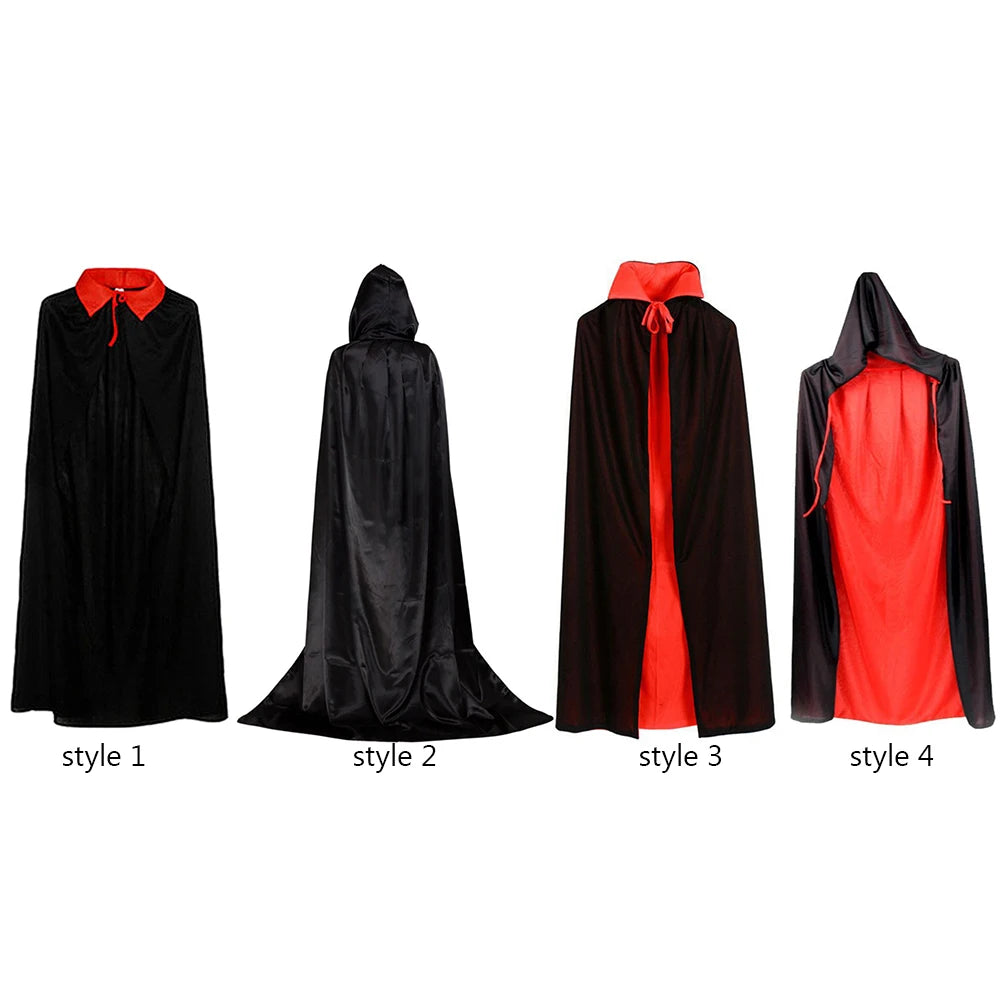 Halloween Reversible Black Red Velvet Hooded Cape