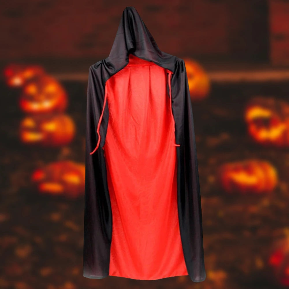 Halloween Reversible Black Red Velvet Hooded Cape