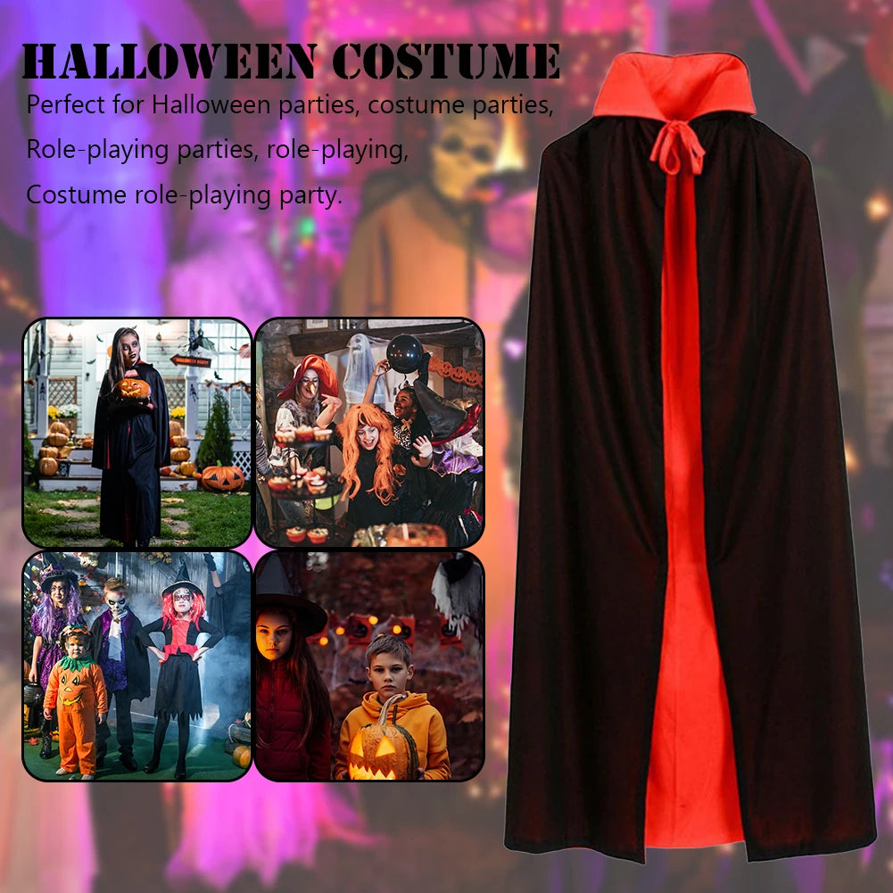 Halloween Reversible Black Red Velvet Hooded Cape