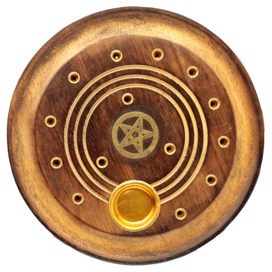 Decorative Round Pentagram Wooden Incense Burner Ash Catcher