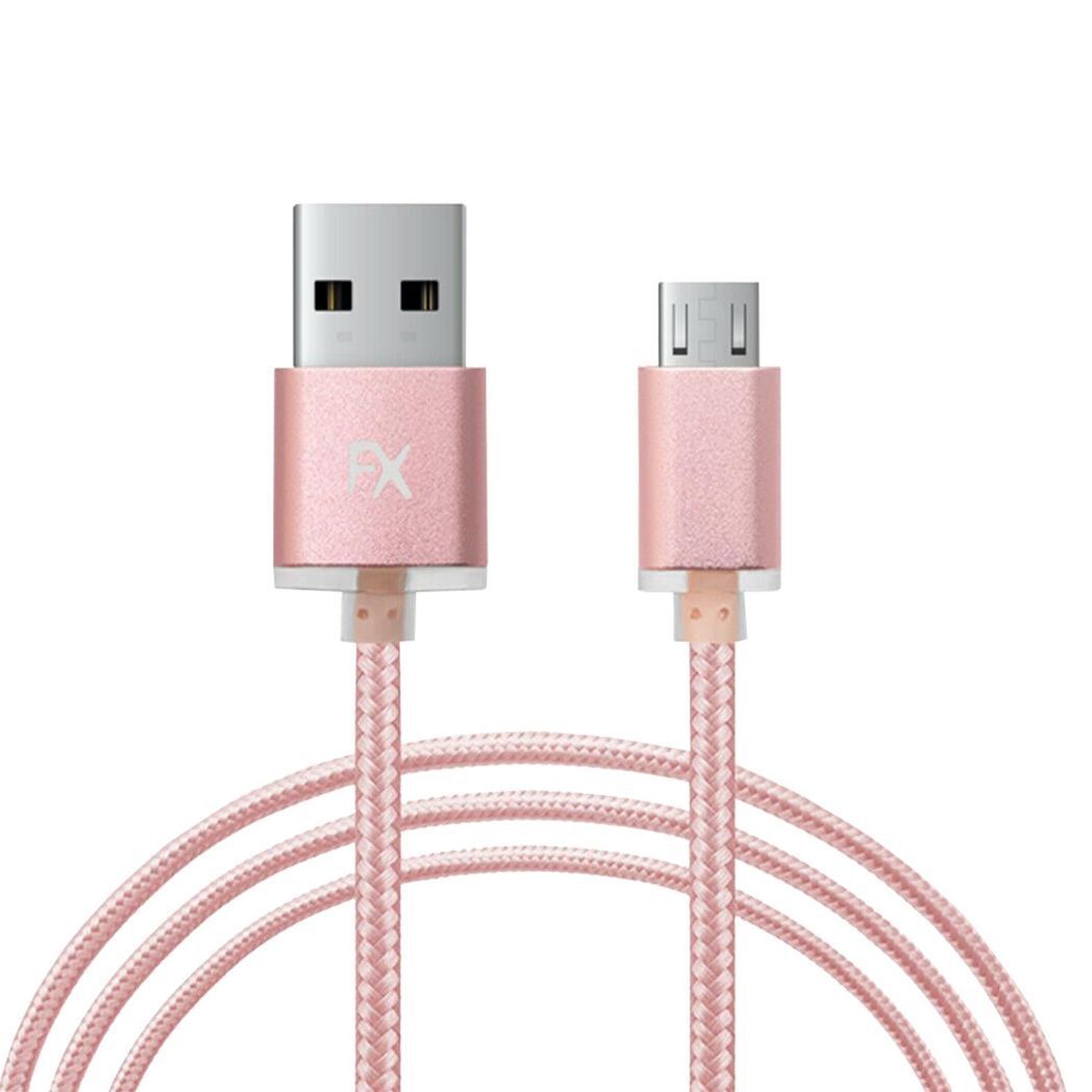 Fx Braided Micro USB Data Cable, Gold, Rose Gold, Space Grey, Silver[Rose Gold]