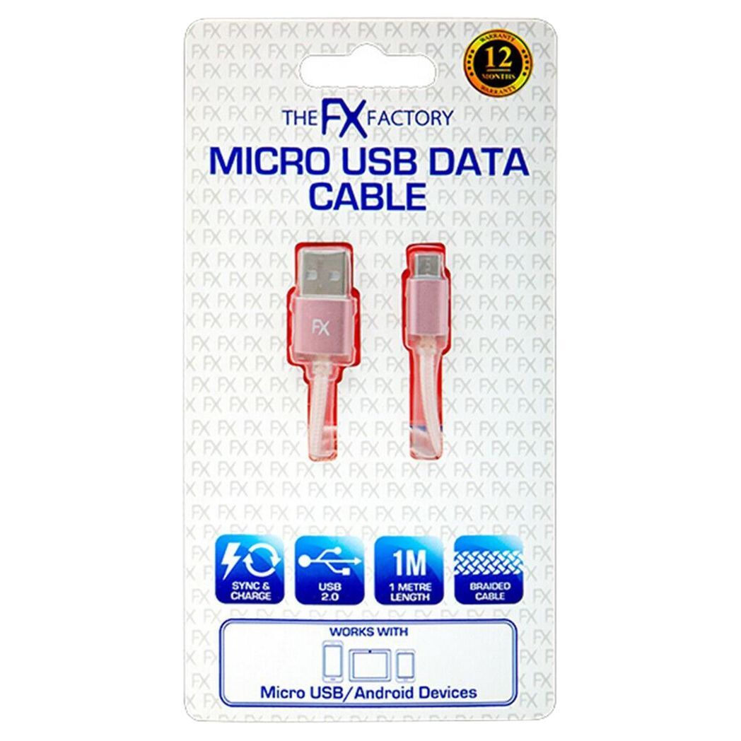 Fx Braided Micro USB Data Cable, Gold, Rose Gold, Space Grey, Silver[Rose Gold]