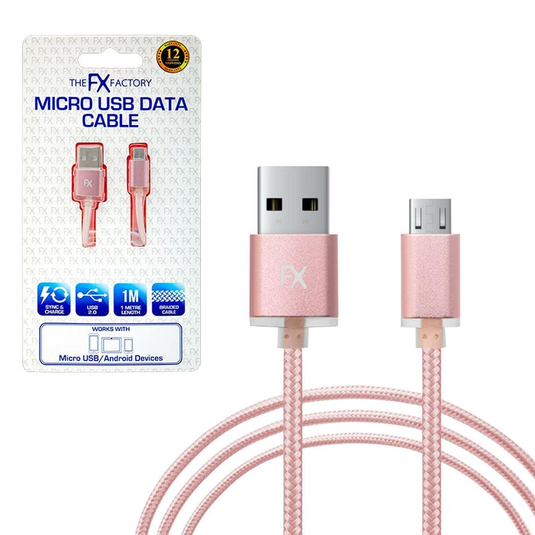 Fx Braided Micro USB Data Cable, Gold, Rose Gold, Space Grey, Silver[Rose Gold]