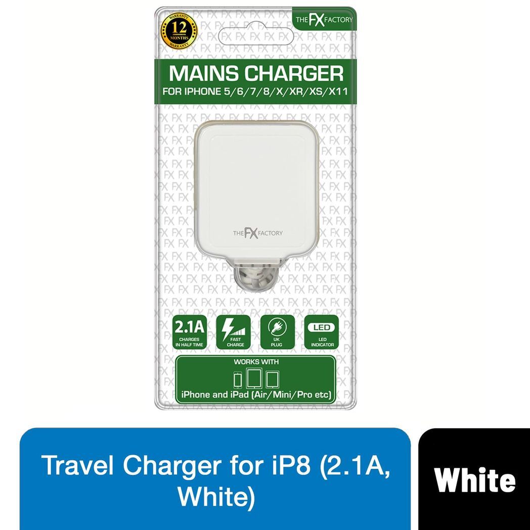 FX Travel Charger 2.1A with LED Indicator For IP Devices - White