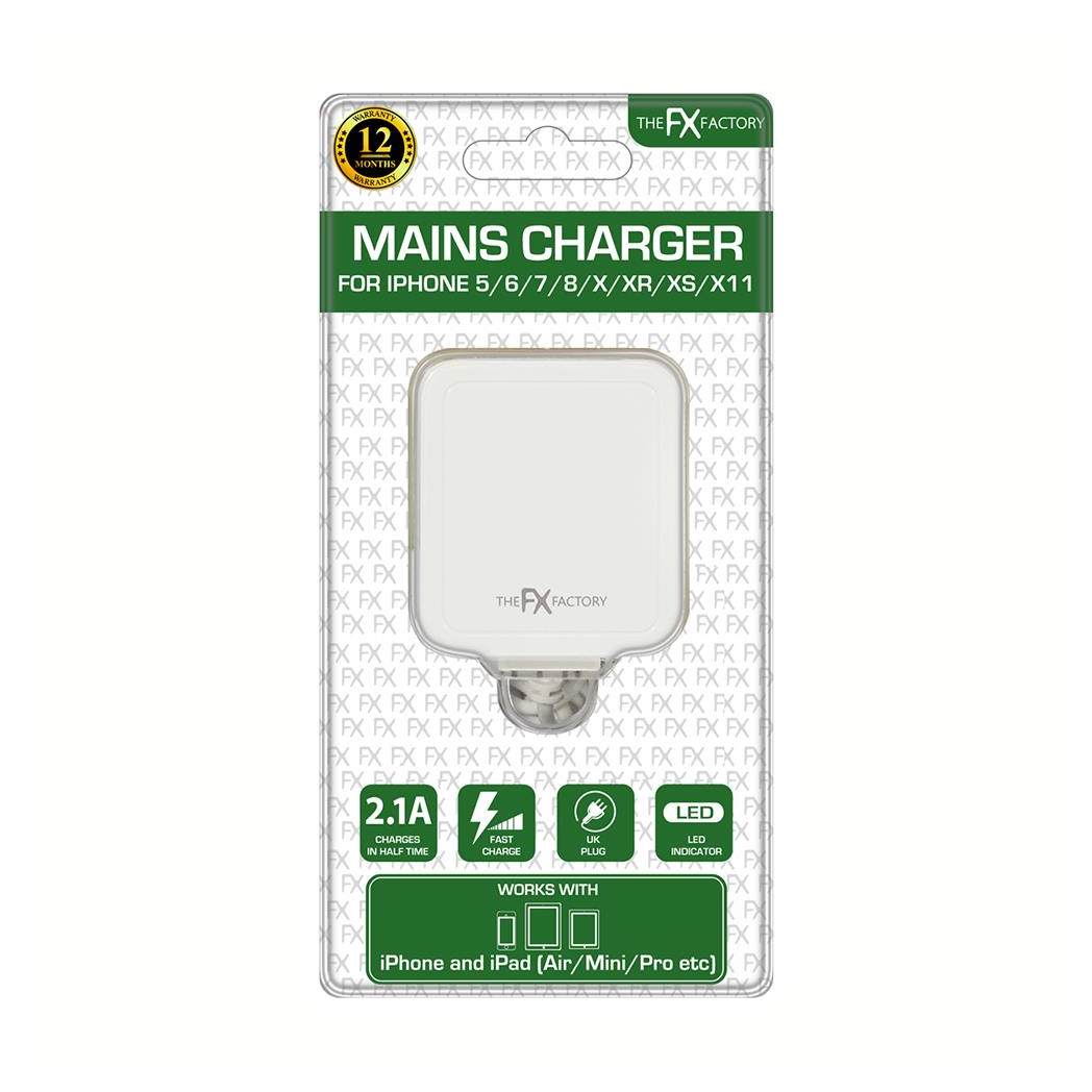 FX Travel Charger 2.1A with LED Indicator For IP Devices - White