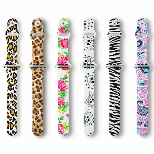 iWatch Silicone Sports Strap With Different Animal Prints, Rose or Skull Print