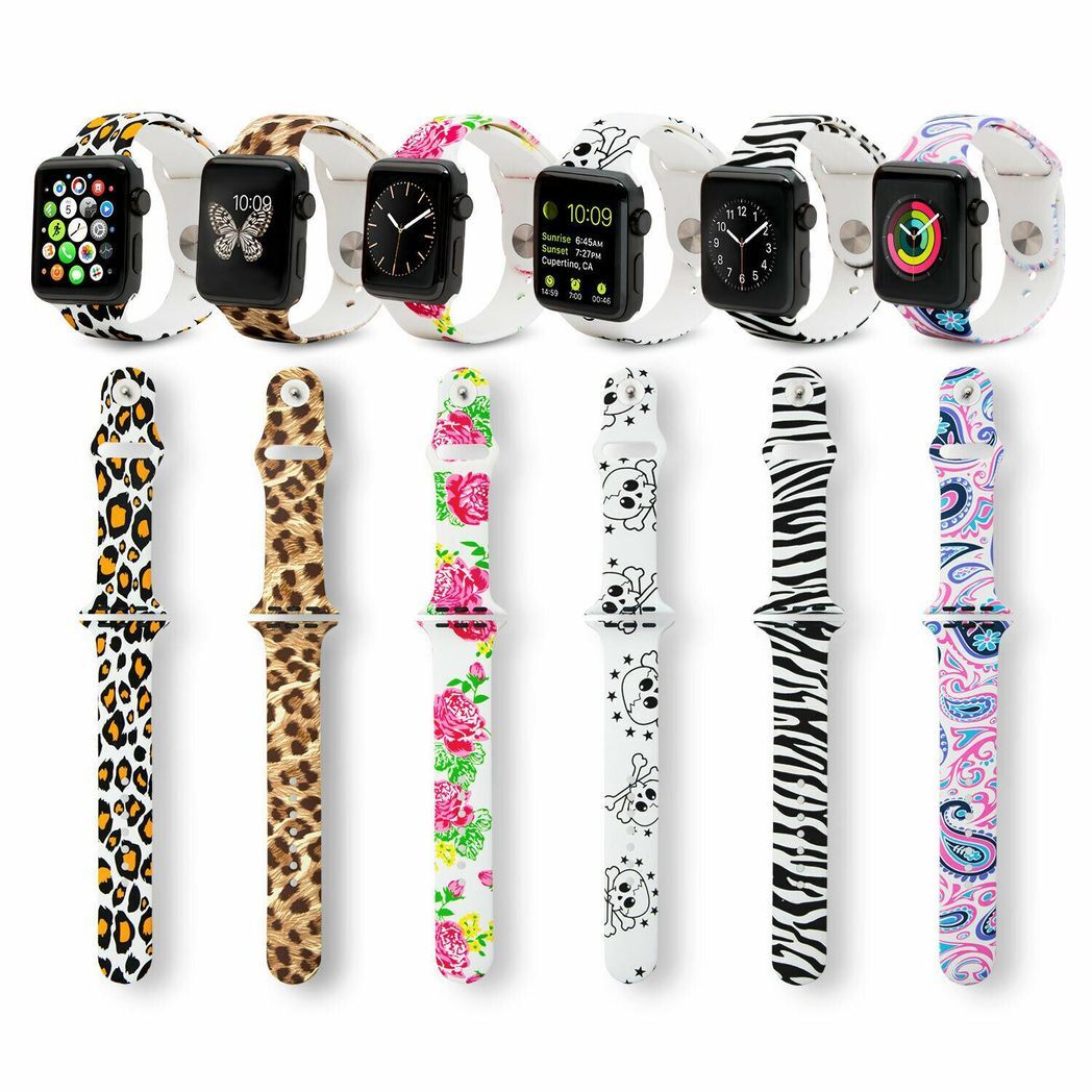 iWatch Silicone Sports Strap With Different Animal Prints, Rose or Skull Print