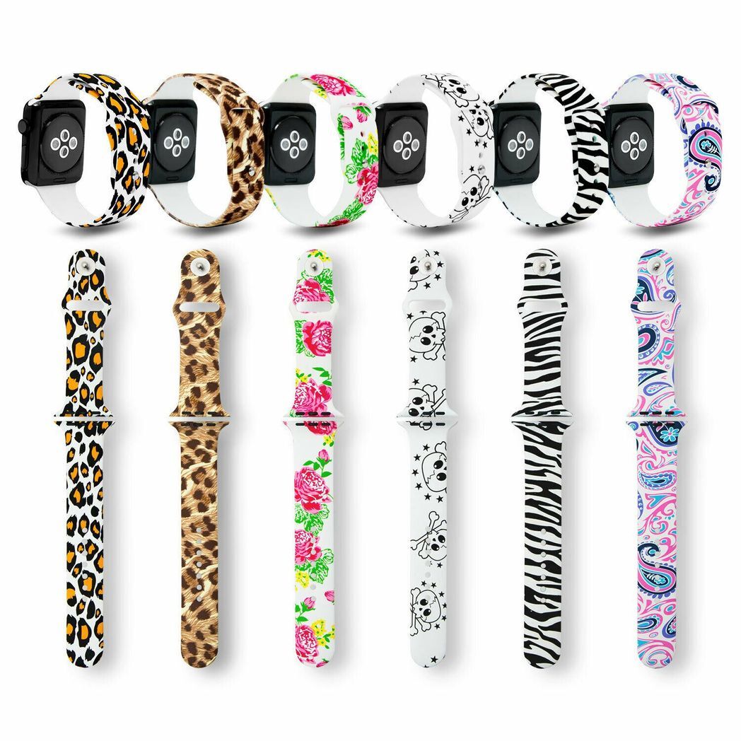 iWatch Silicone Sports Strap With Different Animal Prints, Rose or Skull Print