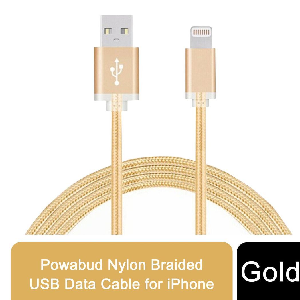 FX Powabud Nylon Braided USB Data Cable for Phone[Gold]