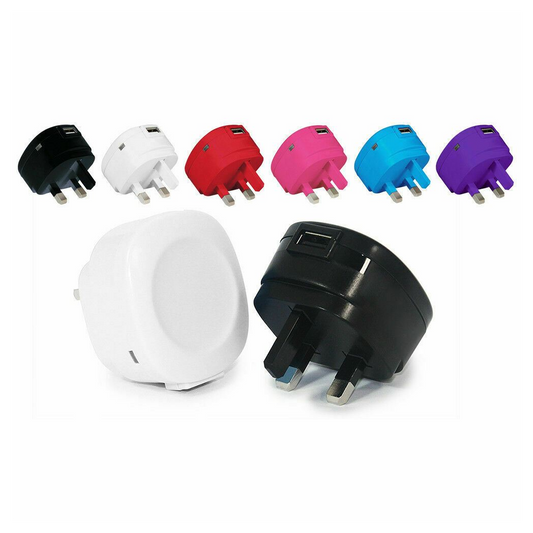 GVC 1A USB 3Pin Mains Charger, Colours Available