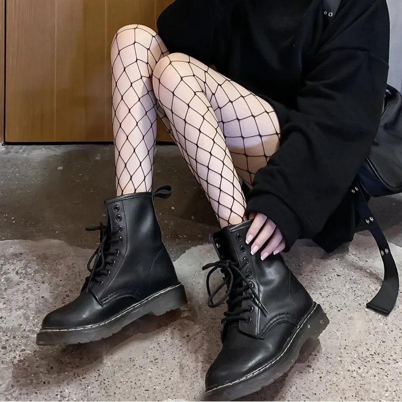 Cute Black Mesh Tights with Skull