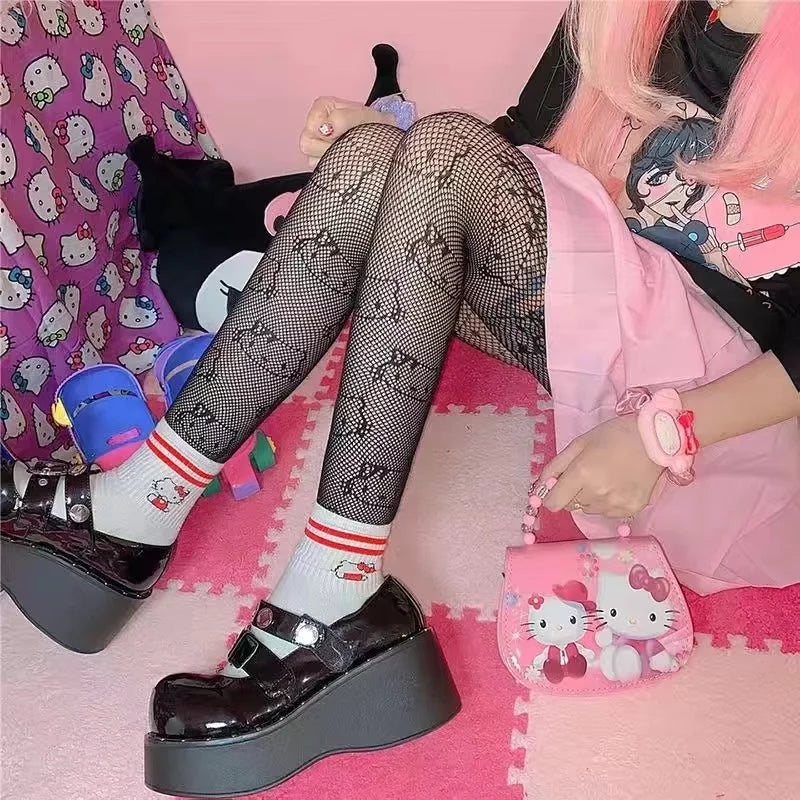 Cute Black Mesh Tights with Skull