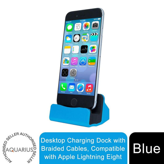 Aquarius Desktop Charging Dock with Braided Cables, Blue