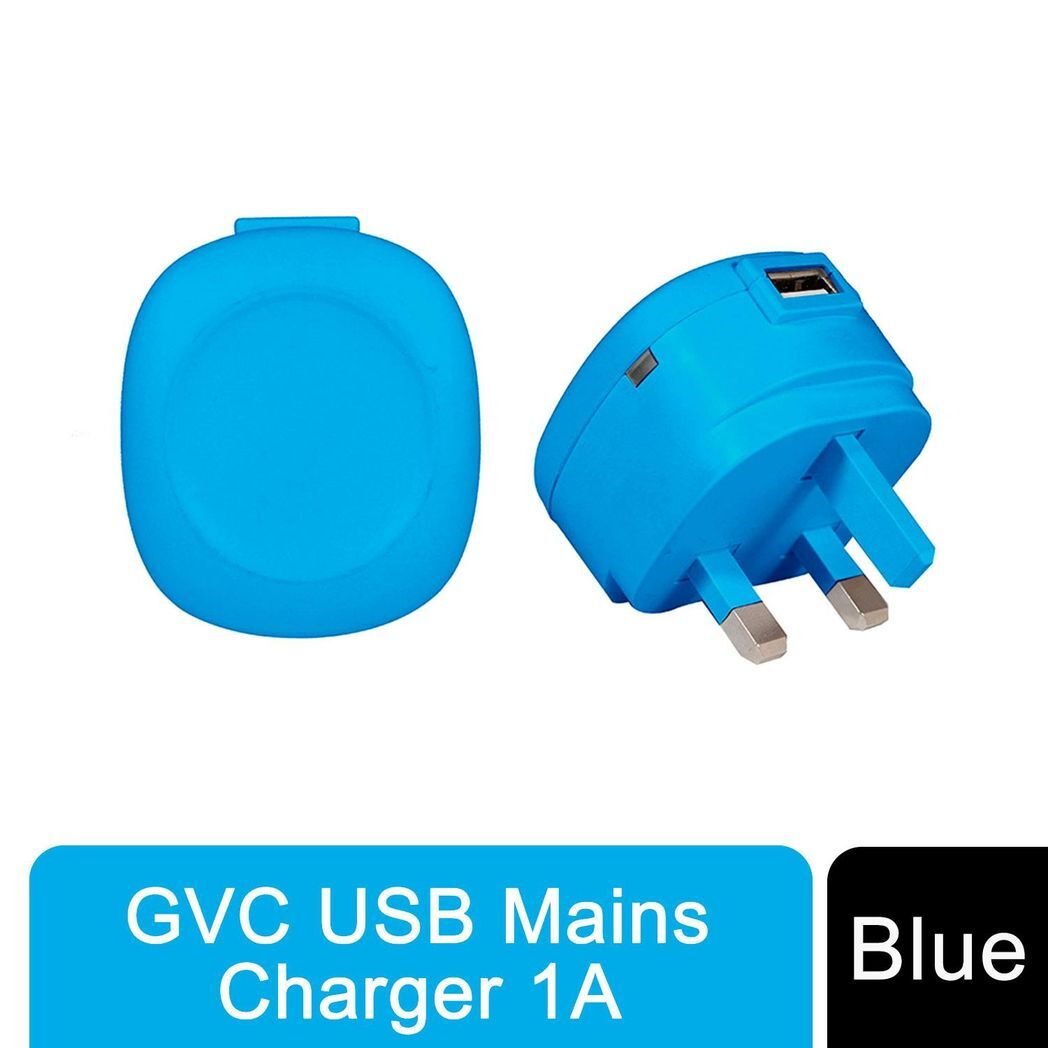 GVC 1A USB 3Pin Mains Eco-friendly Charger - Blue