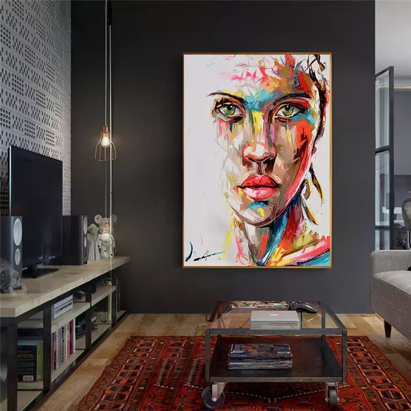 High Quality Hand Painted Graffiti Canvas Painting Women Face Wall Art Abstract Pop Art Girls Canvas Painting Wall Art Picture