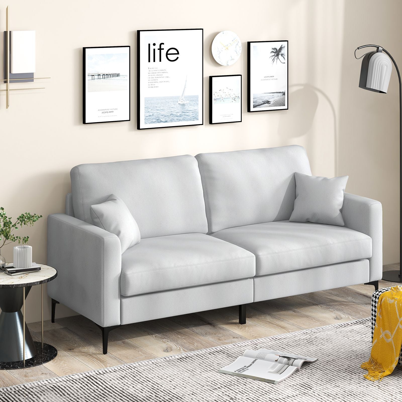 191Cm Wide Upholstered Loveseat Sofa with Armrest and Pillows