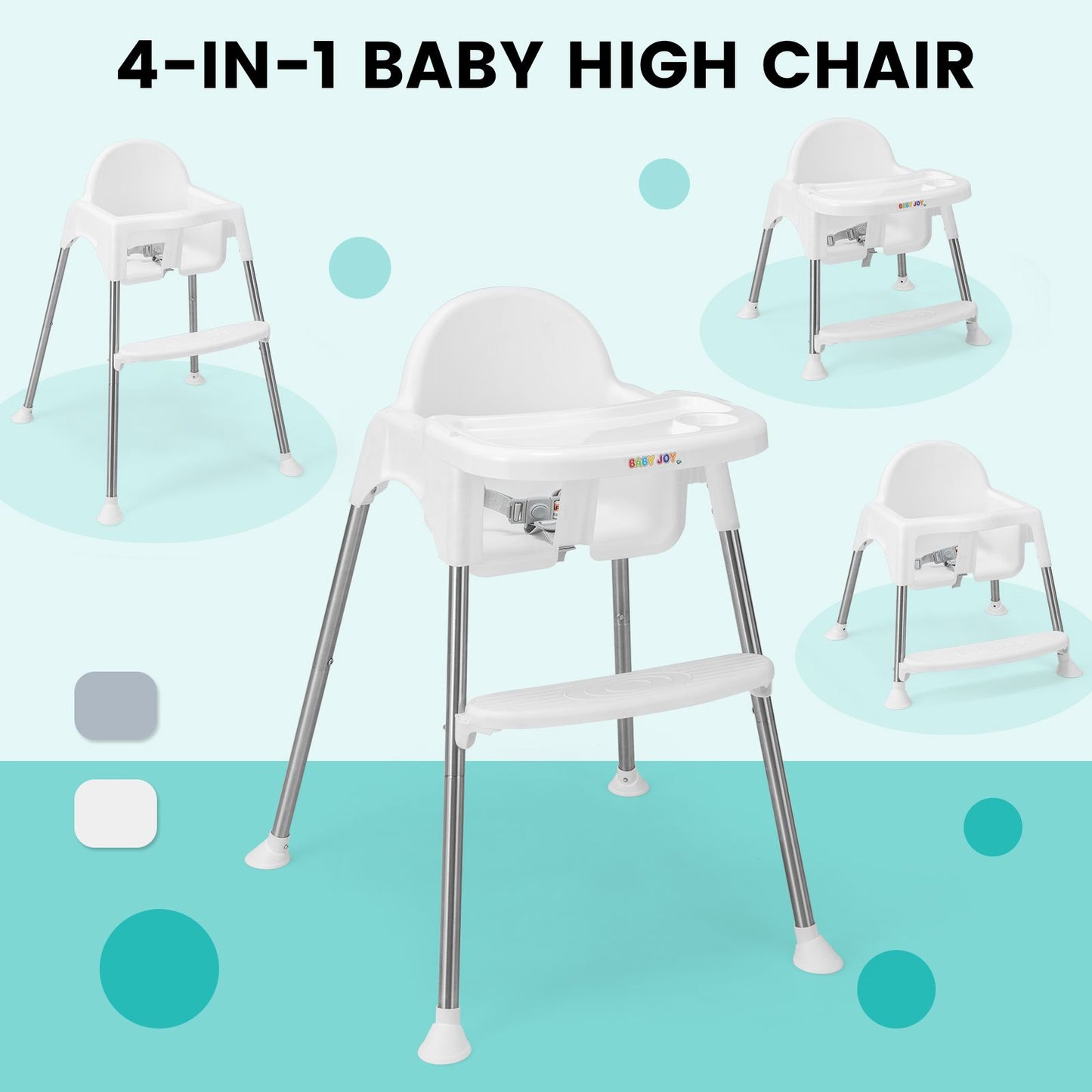 4 in 1 Adjustable Baby High Chair with Double Removable Tray