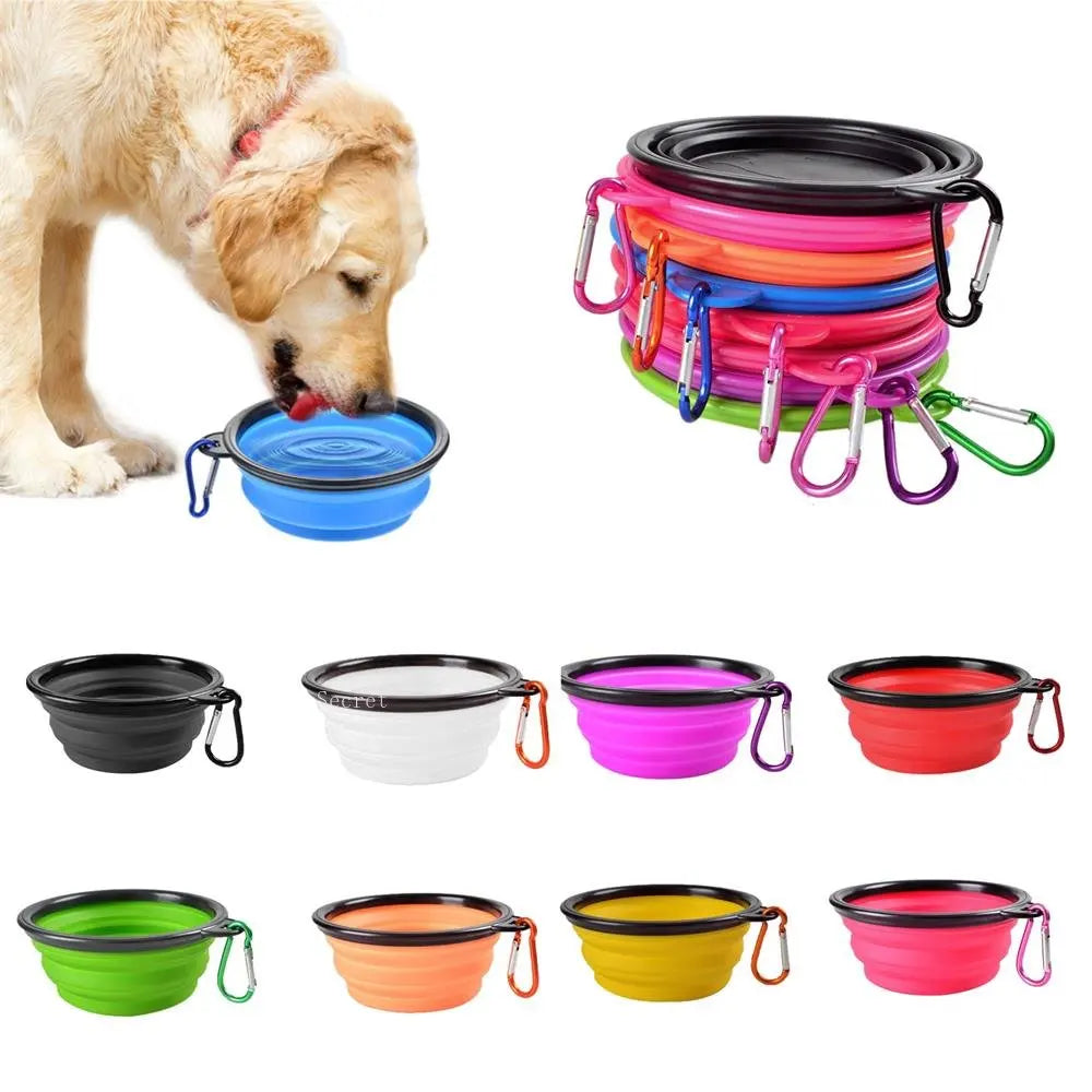 Collapsible Pet Silicone Dog Food Water Bowl Outdoor Camping Travel Portable Folding Supplies Dishes with Carabiner