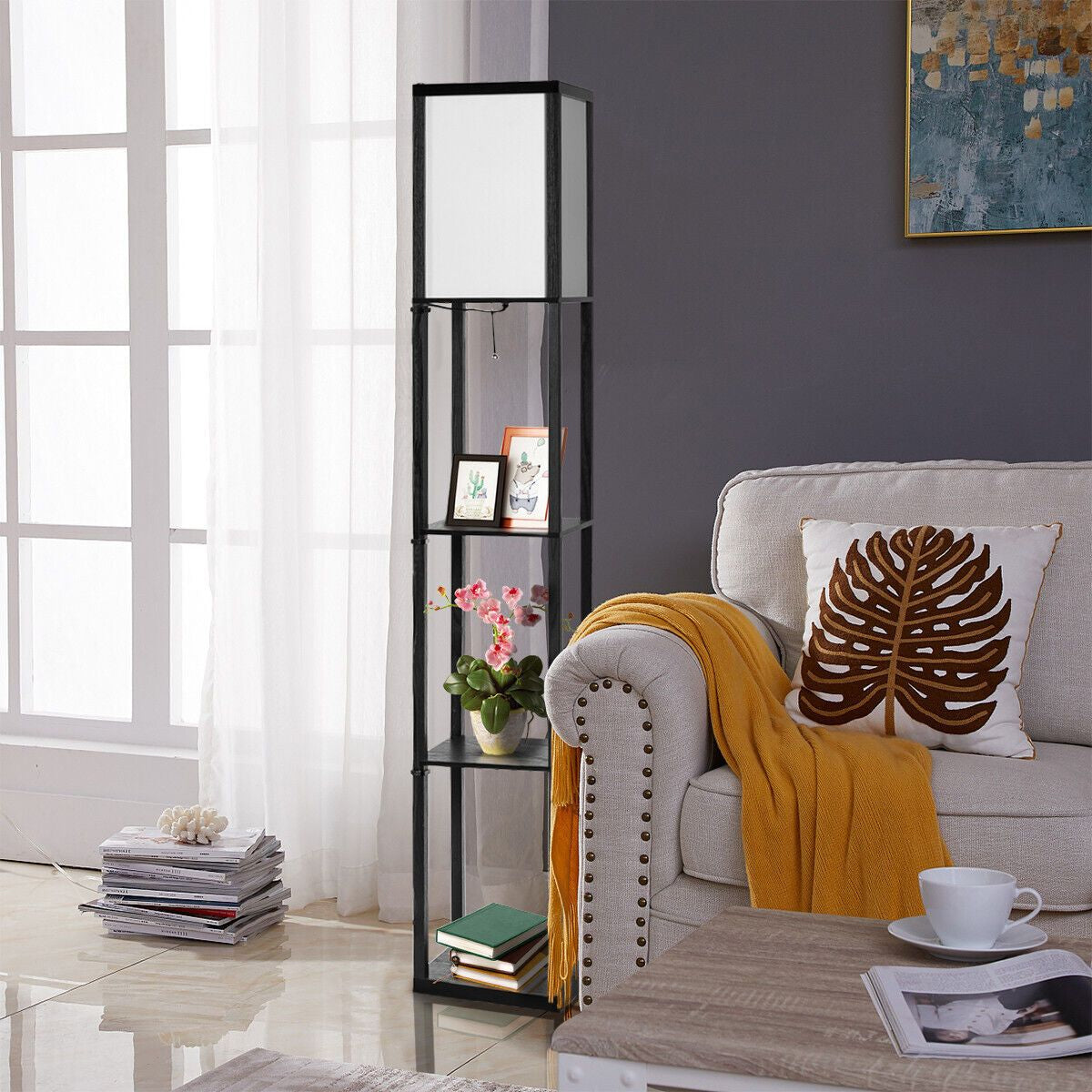 Freestanding Floor Lamp with 3-Tier Storage Shelf