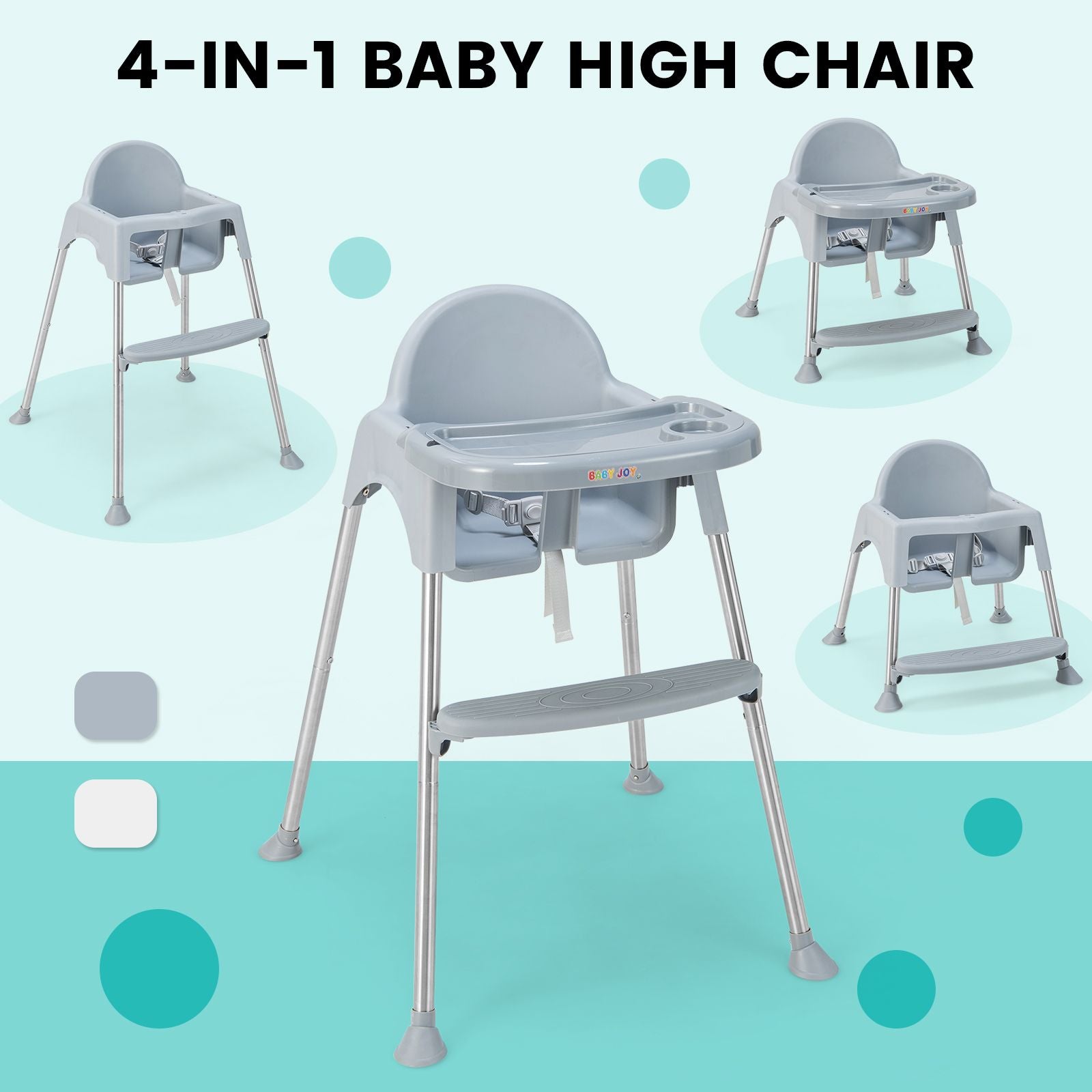 4 in 1 Adjustable Baby High Chair with Double Removable Tray